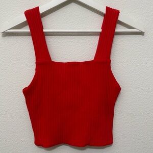 American Eagle Outfitters Square Neck Ribbed Red Crop Tank Top in Small